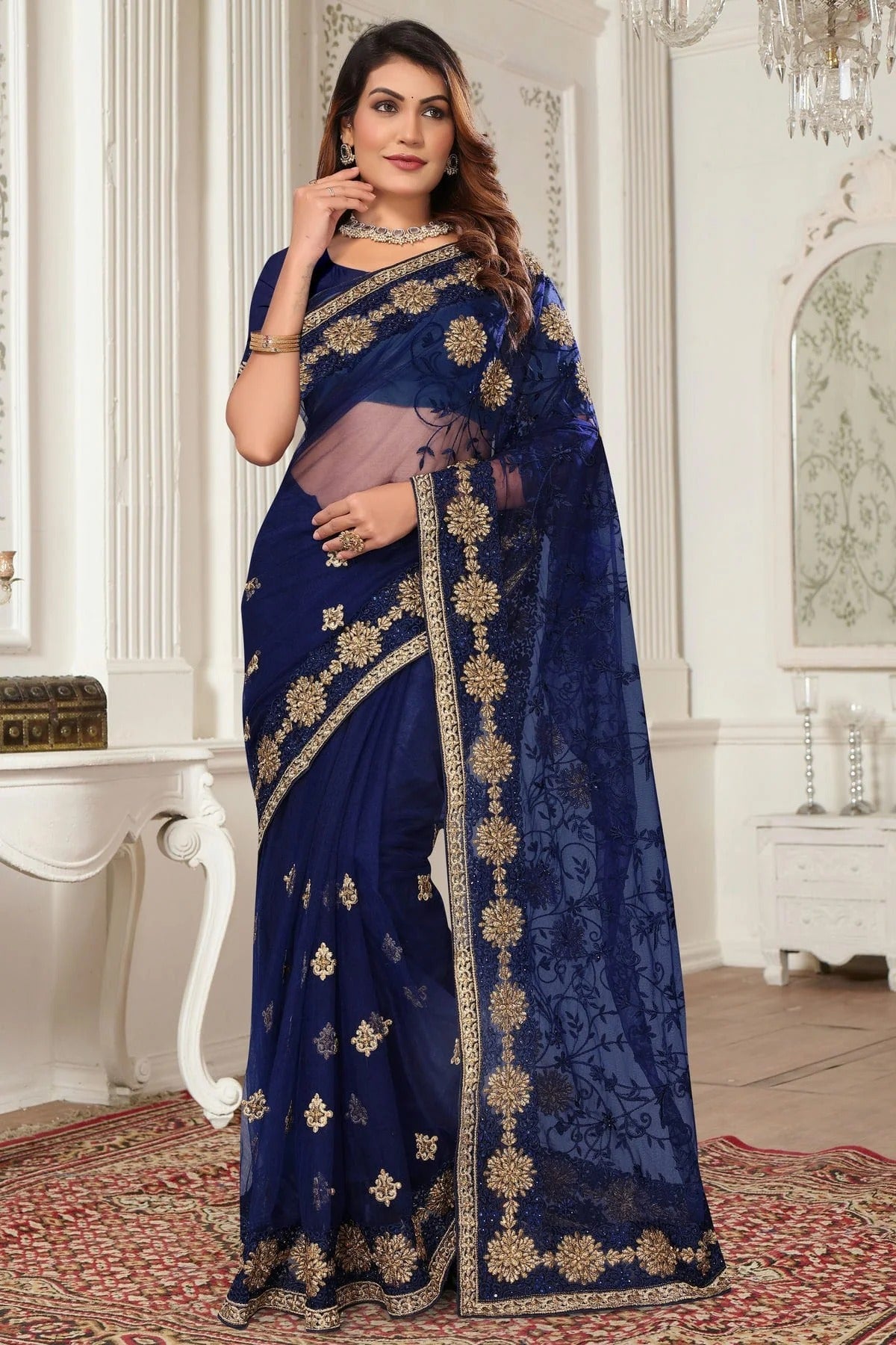 Blue Colour Net Designer Saree SD1091075