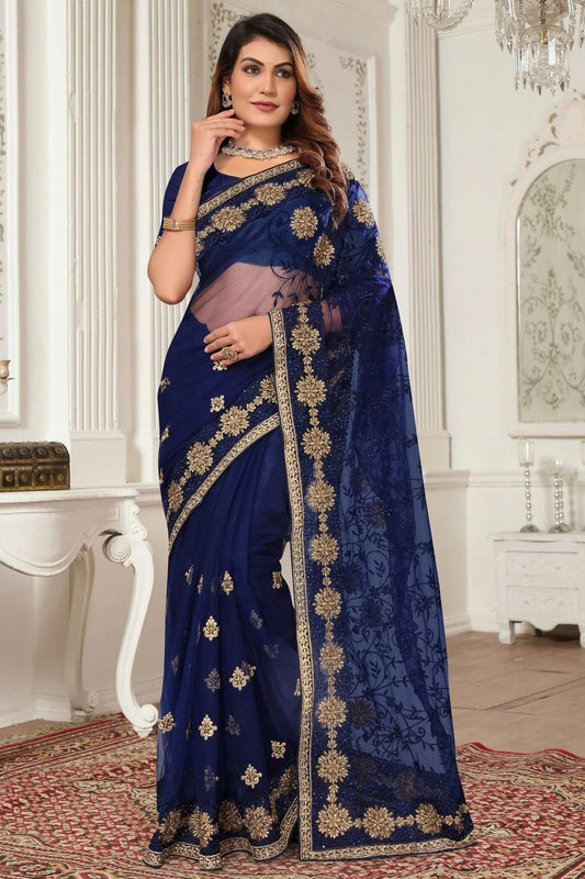 Blue Colour Net Designer Saree SD1091075