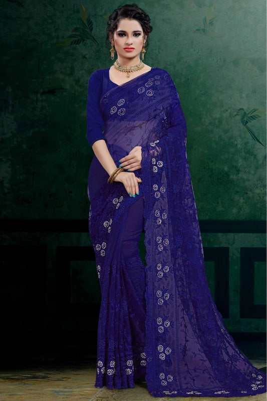 Blue Colour Net Embroidery Saree SD1090107