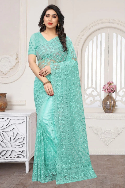 Blue Colour Net Embroidery Saree SD1090361