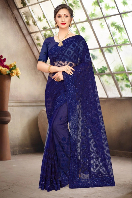 Blue Colour Net Embroidery Saree SD1090374
