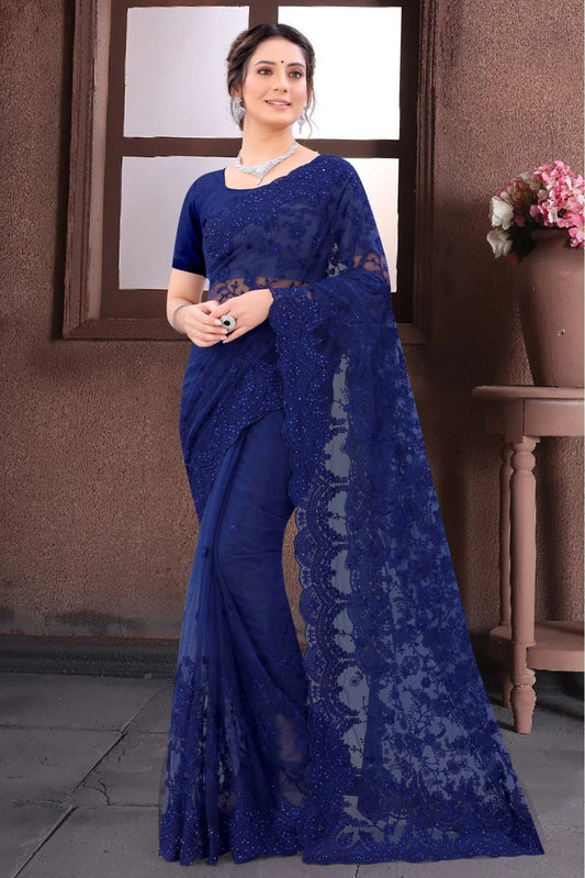 Blue Colour Net Embroidery Saree SD1090416