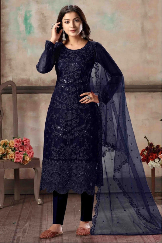 Blue Colour Net Pant Style Suit SM1050027