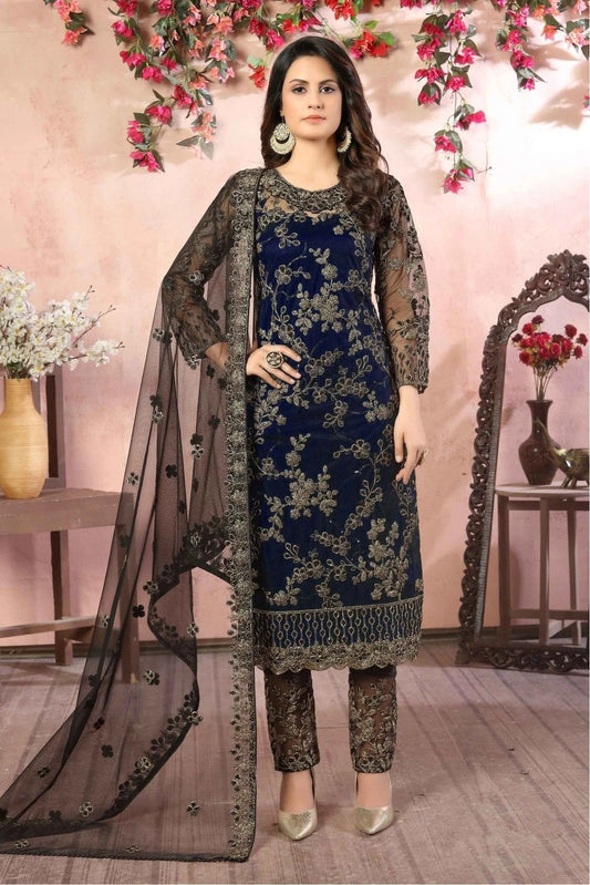 Blue Colour Net Pant Style Suit SM1050049