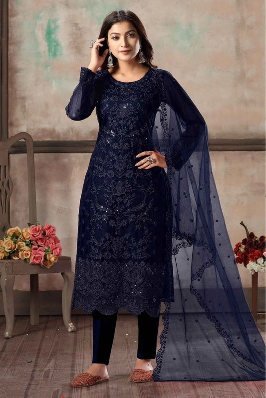 Blue Colour Net Pant Style Suit SM1050078
