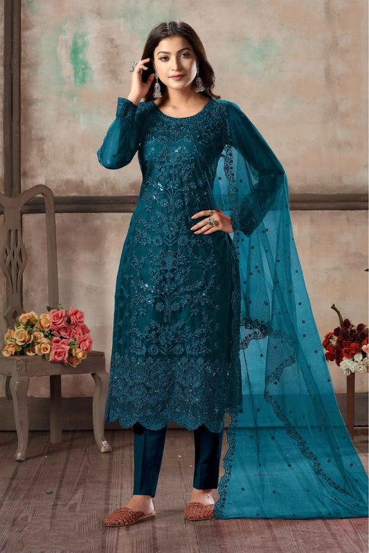 Blue Colour Net Pant Style Suit SM1050081