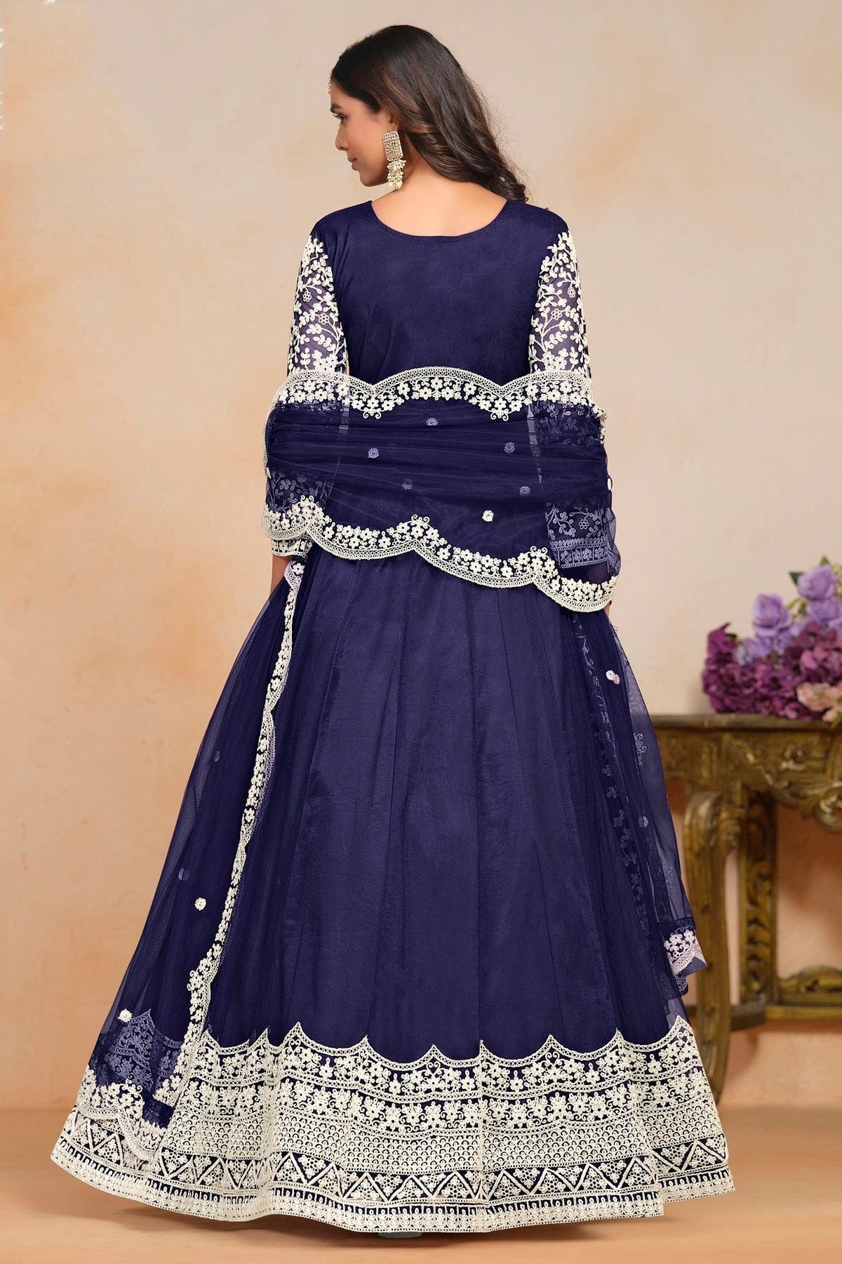 Blue Colour Net Semi Stitched Anarkali Suit SM1050607 A