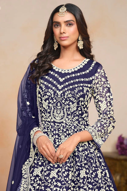 Blue Colour Net Semi Stitched Anarkali Suit SM1050607 B