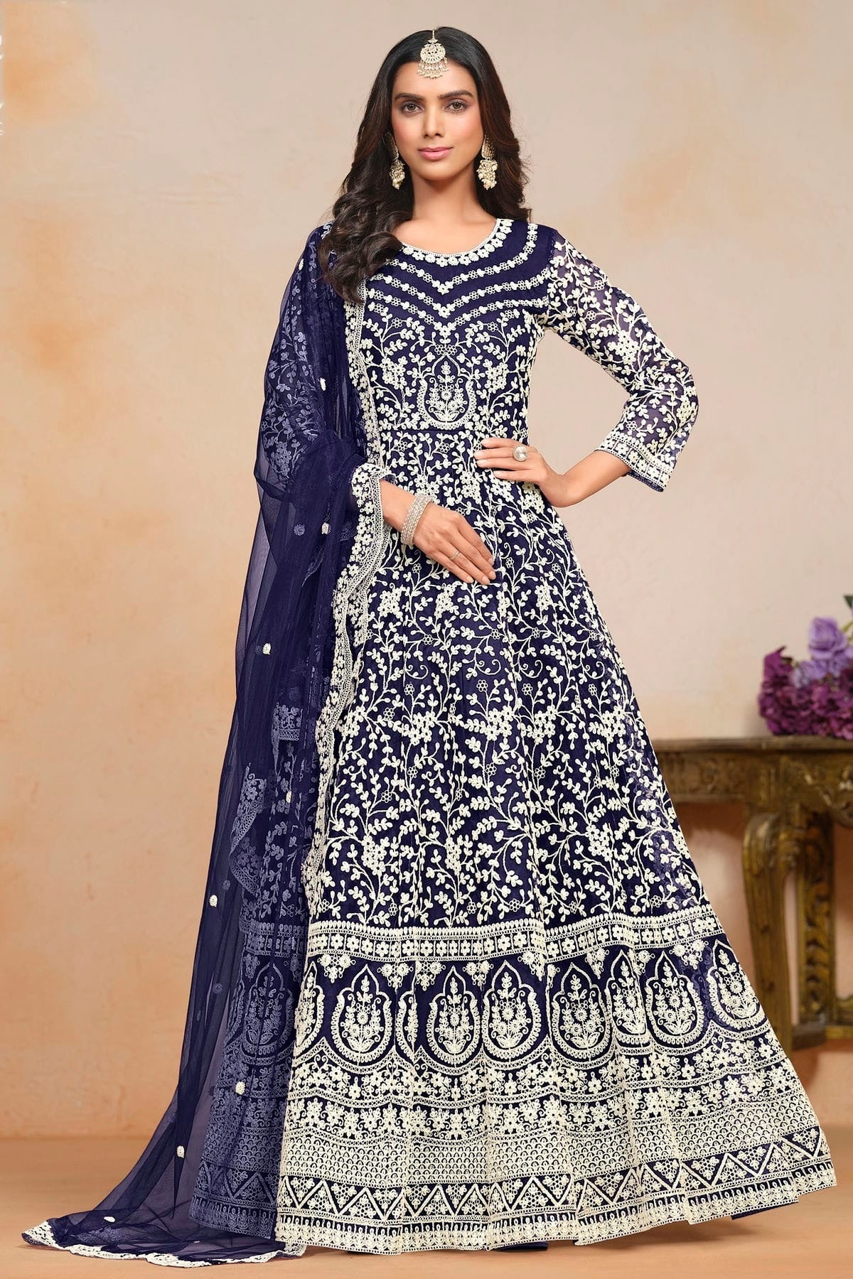 Blue Colour Net Semi Stitched Anarkali Suit SM1050607