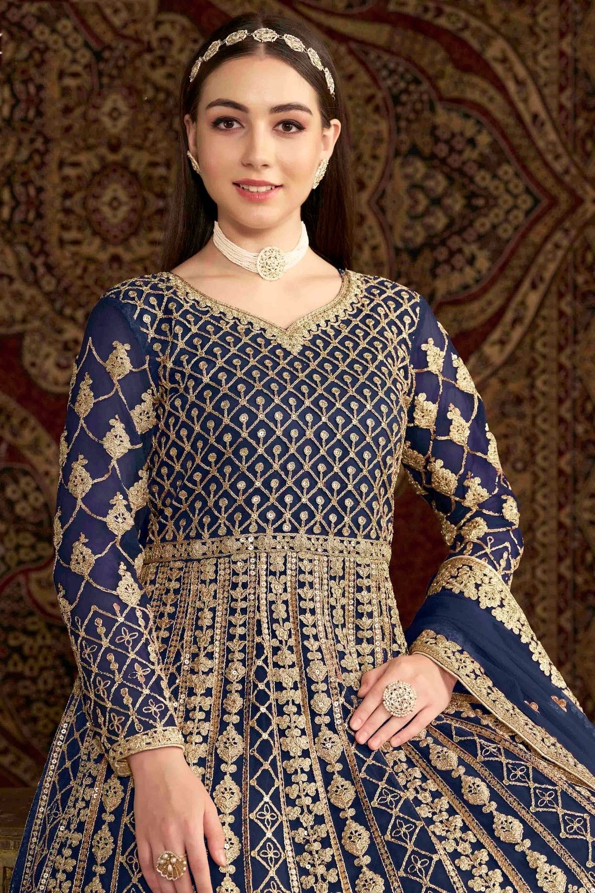 Blue Colour Net Semi Stitched Anarkali Suit SM1050700 B