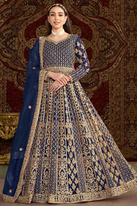 Blue Colour Net Semi Stitched Anarkali Suit SM1050700