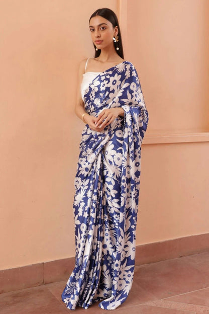 Blue Colour Nylon Japan Satin Printed Saree SD1111680