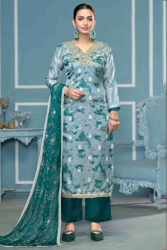 Blue Colour Organza Banarasi Pant Style Suit SM1113233