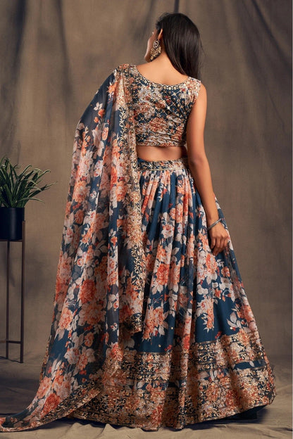 Blue Colour Organza Lehenga Choli LC1010098 A