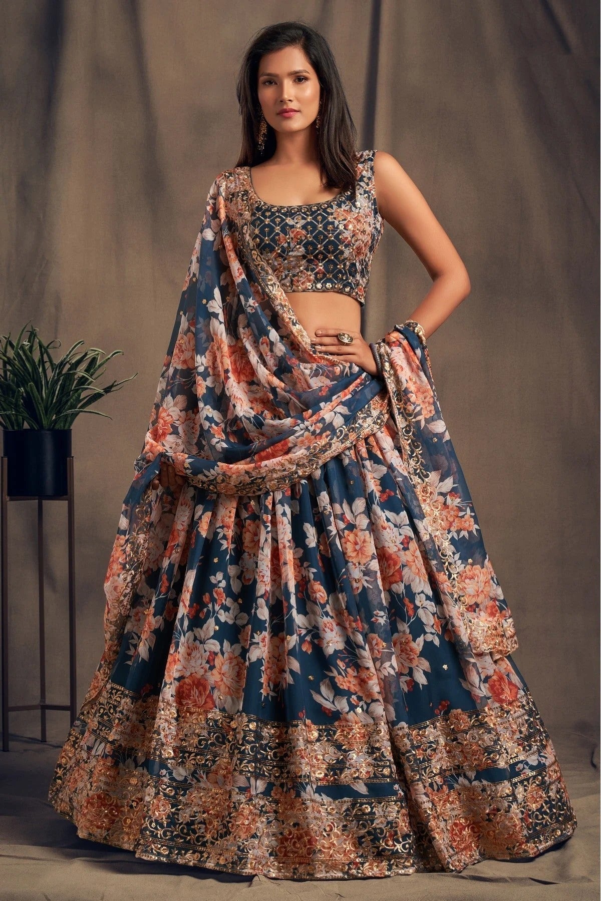 Blue Colour Organza Lehenga Choli LC1010098