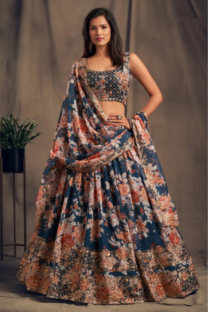 Blue Colour Organza Lehenga Choli LC1010098