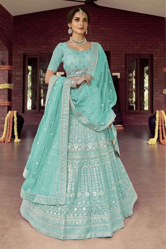 Blue Colour Organza Resham Work Lehenga Choli LC1080120