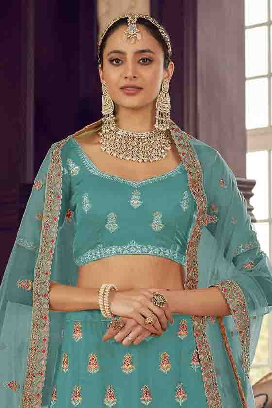 Blue Colour Organza Thread Work Lehenga Choli LC1080166 A