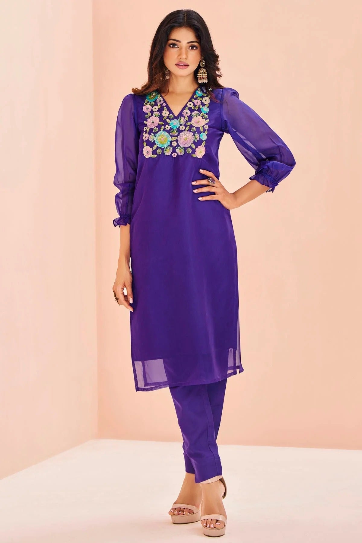 Blue Colour Organza Top and Bottom TP1080935 A