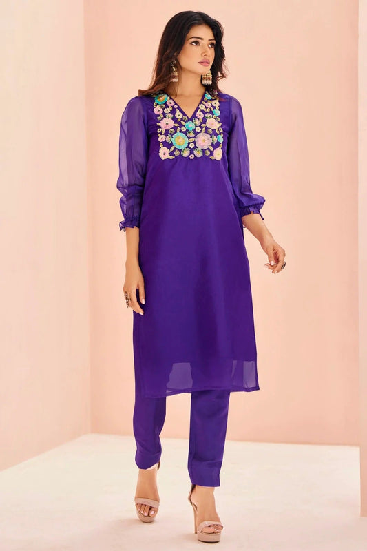 Blue Colour Organza Top and Bottom TP1080935