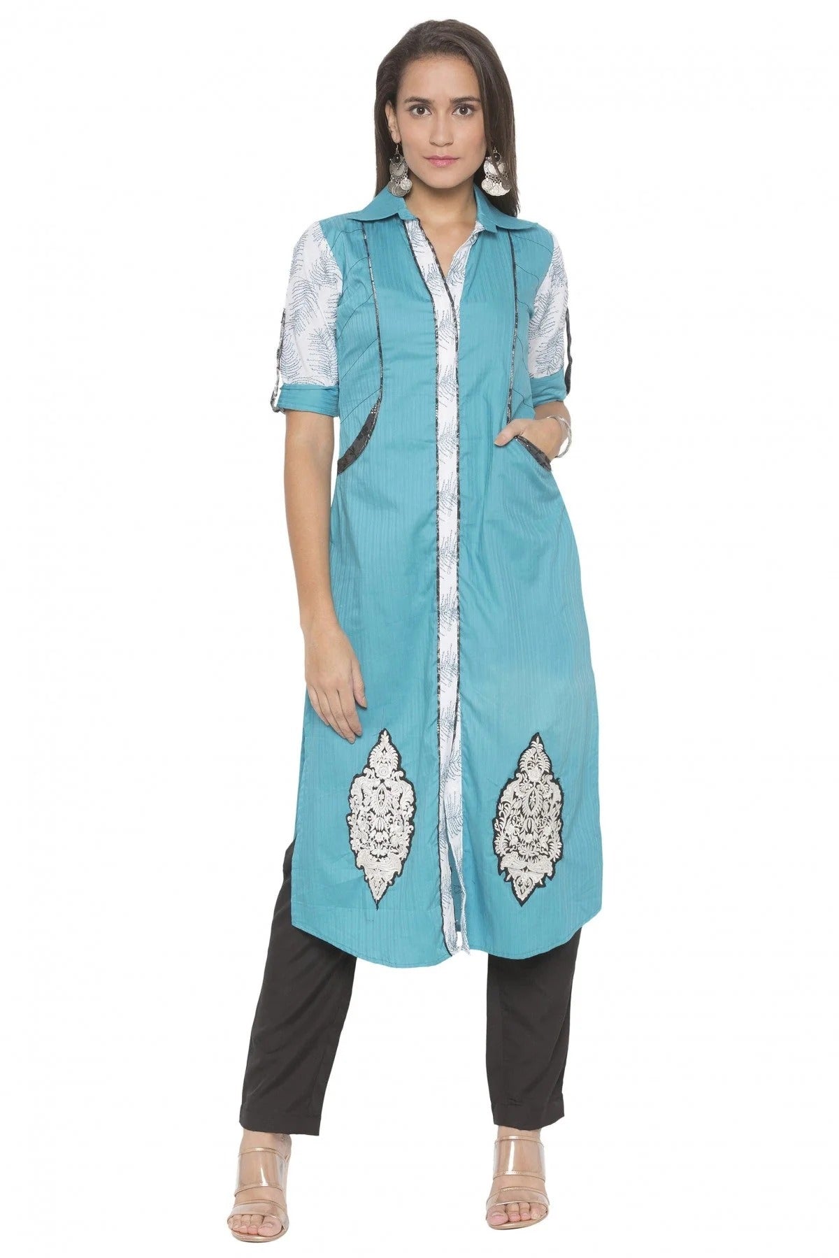 Blue Colour Plus Size Cotton Embroidery Kurta Set KR1070516