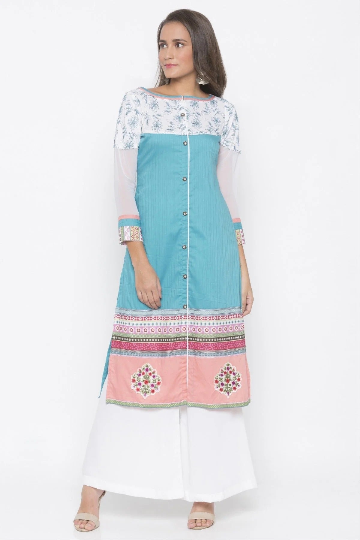 Blue Colour Plus Size Cotton Embroidery Kurta Set KR1070535
