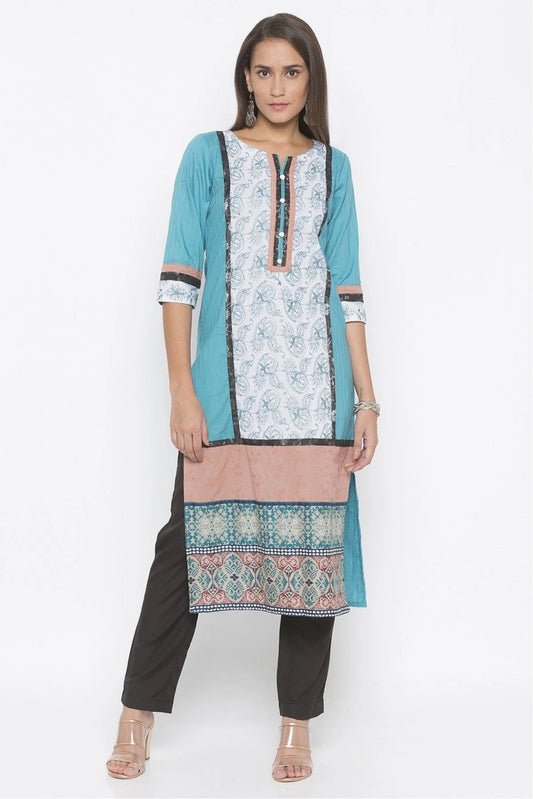Blue Colour Plus Size Cotton Embroidery Kurta Set KR1070546