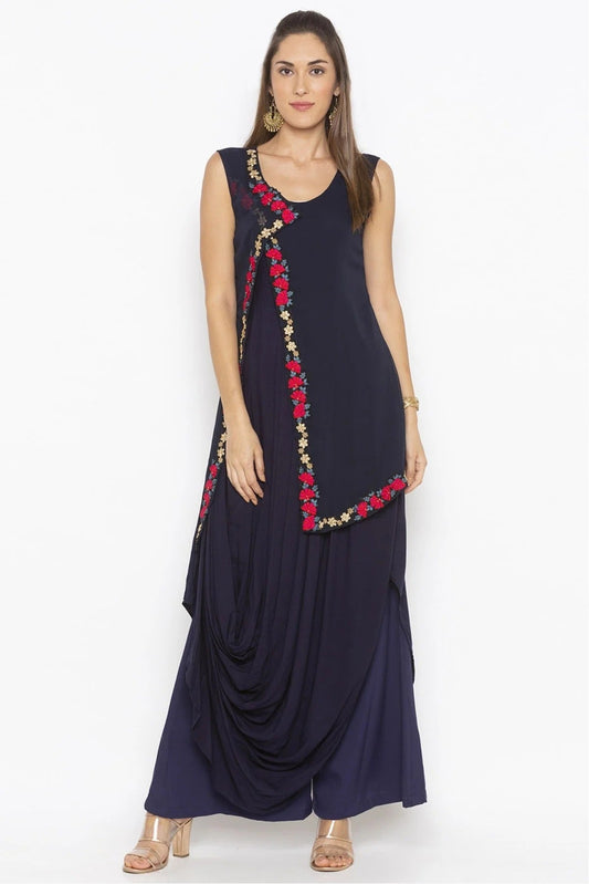 Blue Colour Plus Size Cotton Embroidery Kurta Set KR1070624