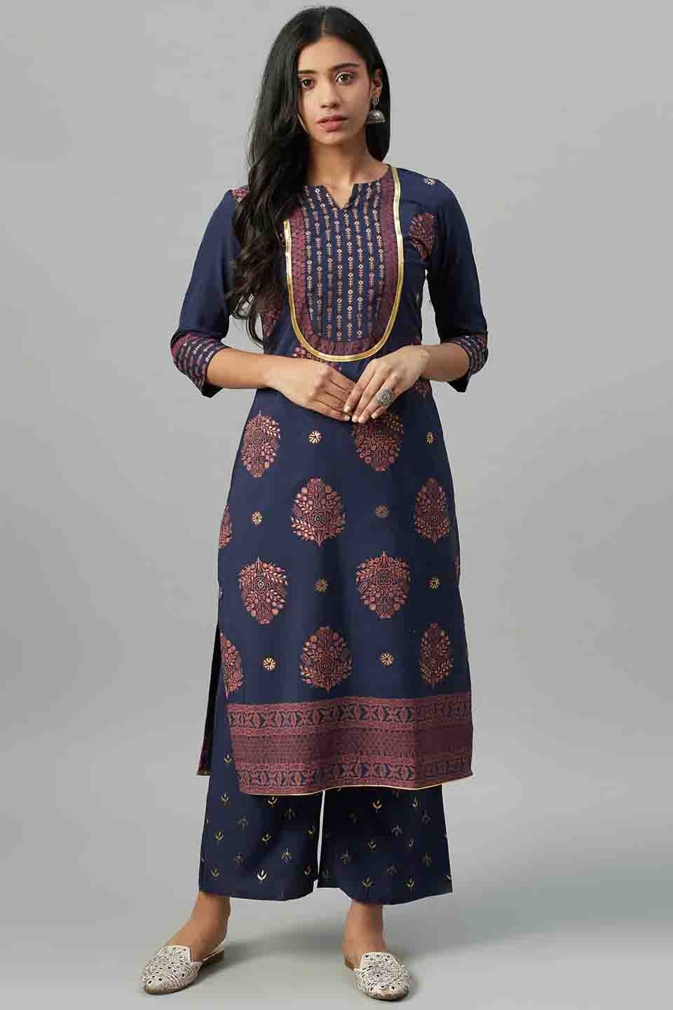 Blue Colour Plus Size Crepe Party Wear Kurti Set KR1060033