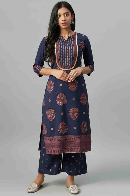 Blue Colour Plus Size Crepe Party Wear Kurti Set KR1060033
