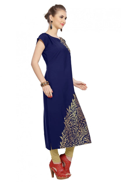 Blue Colour Plus Size Crepe Straight Kurti KR1060197 A