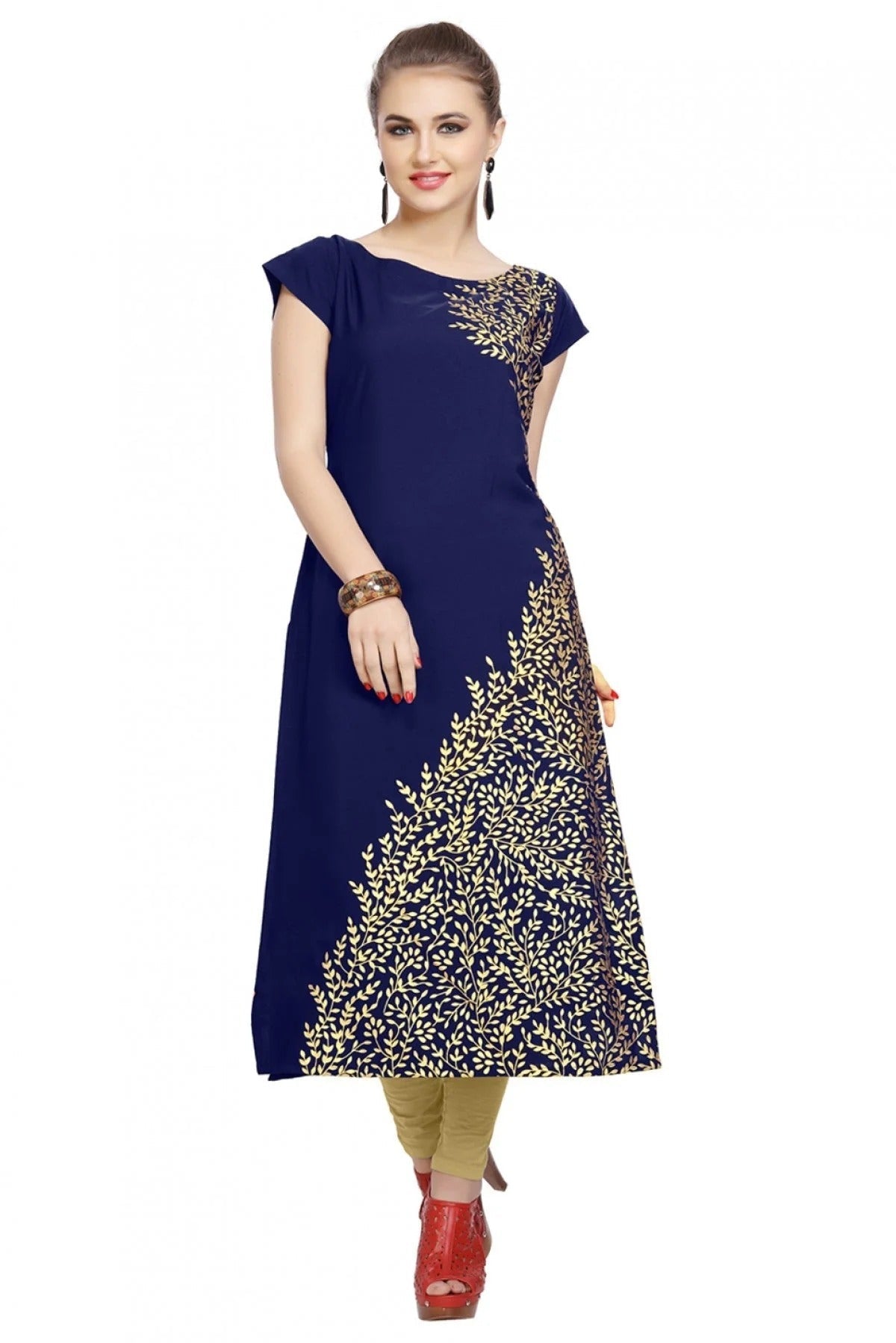 Blue Colour Plus Size Crepe Straight Kurti KR1060197