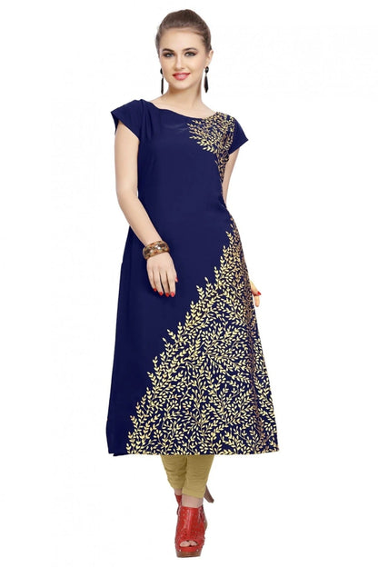 Blue Colour Plus Size Crepe Straight Kurti KR1060197