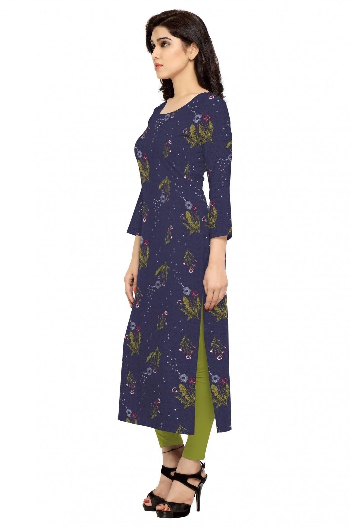 Blue Colour Plus Size Crepe Straight Kurti KR1060207 A