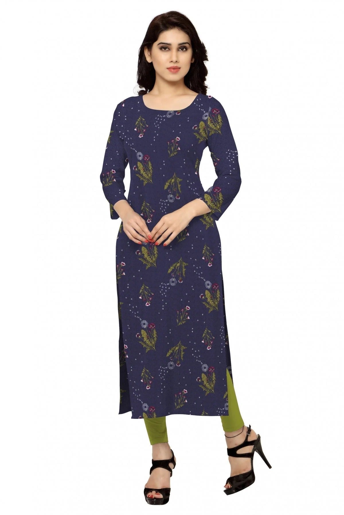 Blue Colour Plus Size Crepe Straight Kurti KR1060207