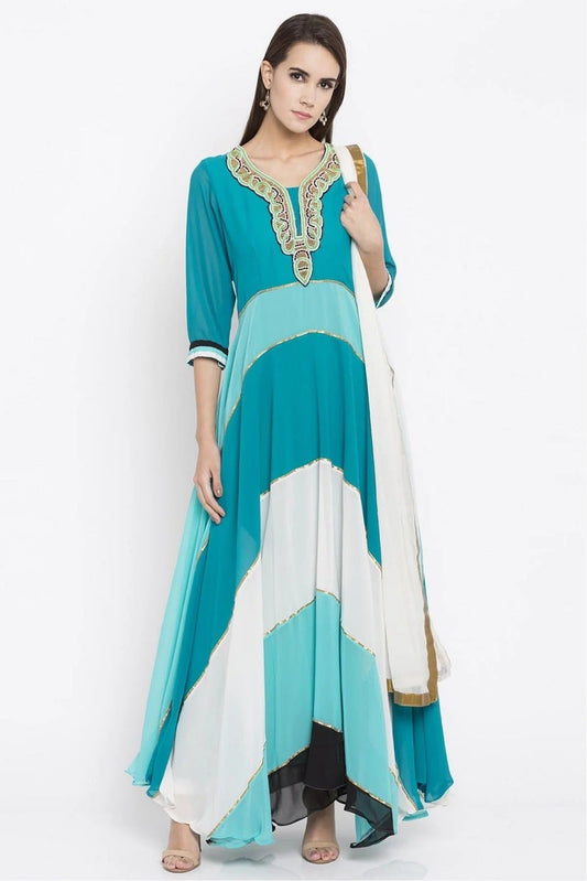 Blue Colour Plus Size Faux Georgette Churidar Suit BW1070175