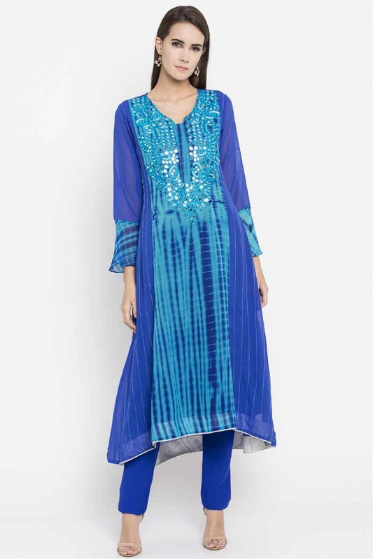 Blue Colour Plus Size Faux Georgette Embroidery Kurti KR1070351