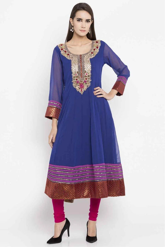 Blue Colour Plus Size Faux Georgette Embroidery Kurti KR1070448