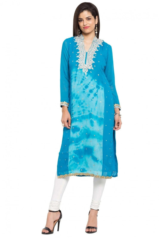 Blue Colour Plus Size Faux Georgette Kurti KR1070418