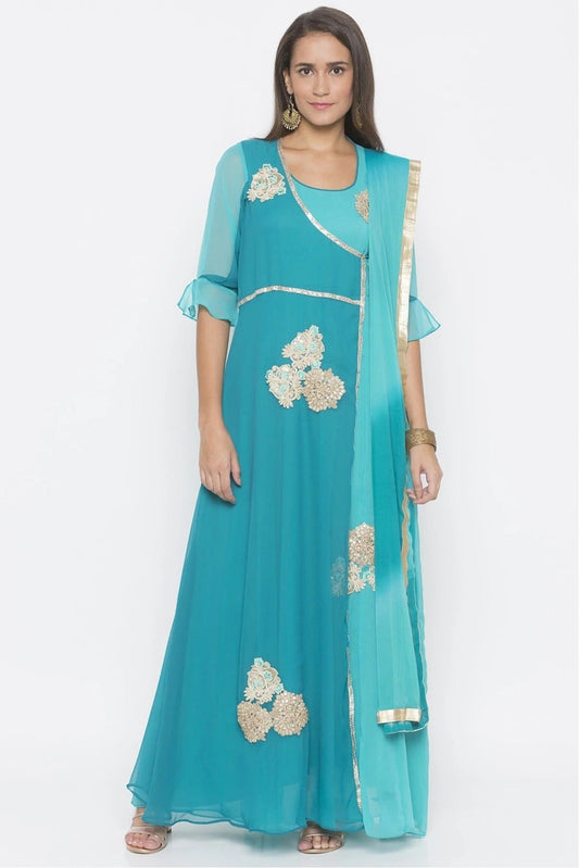 Blue Colour Plus Size Georgette Embroidery Anarkali Suit BW1070315