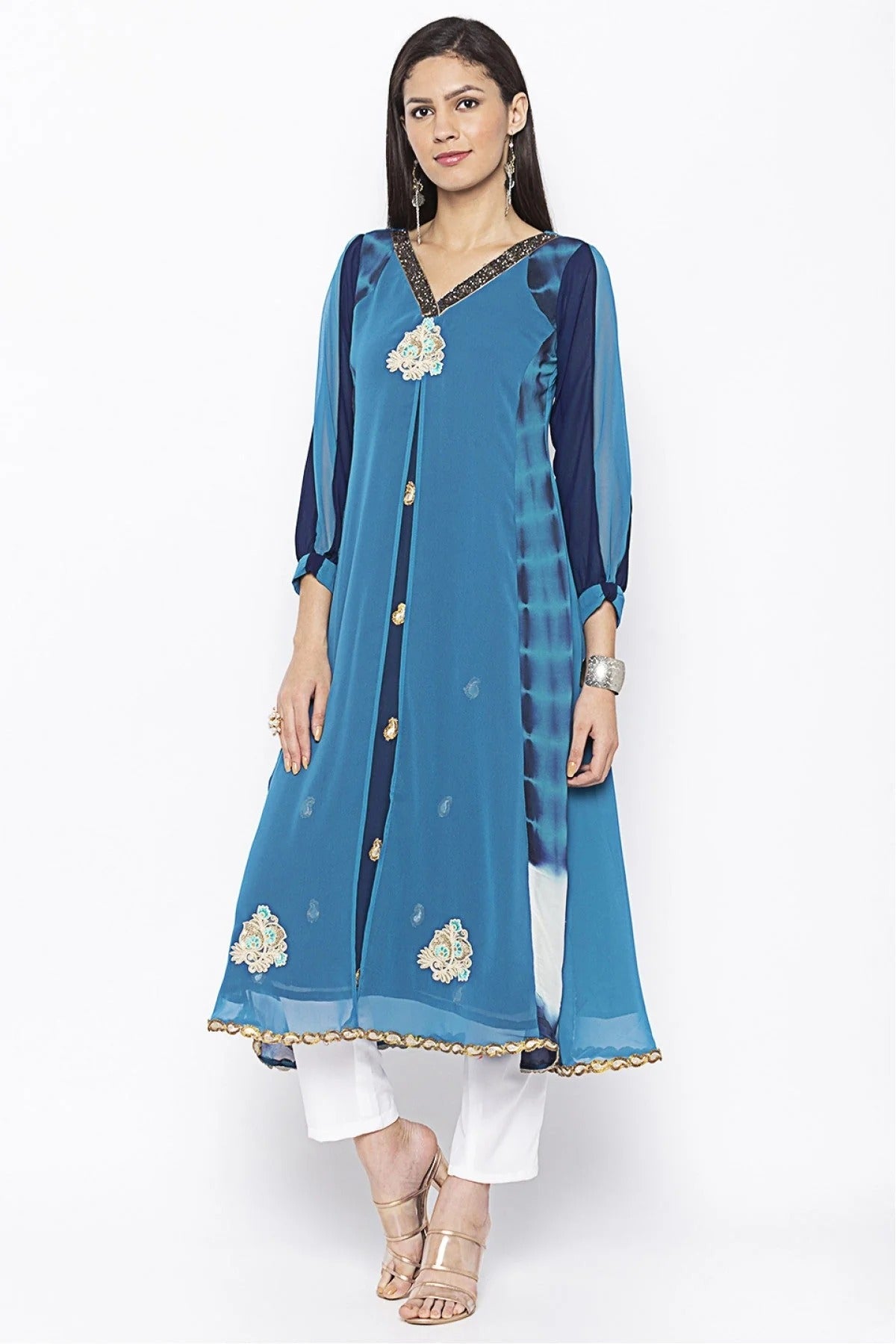 Blue Colour Plus Size Georgette Embroidery Kurta Set KR1070467