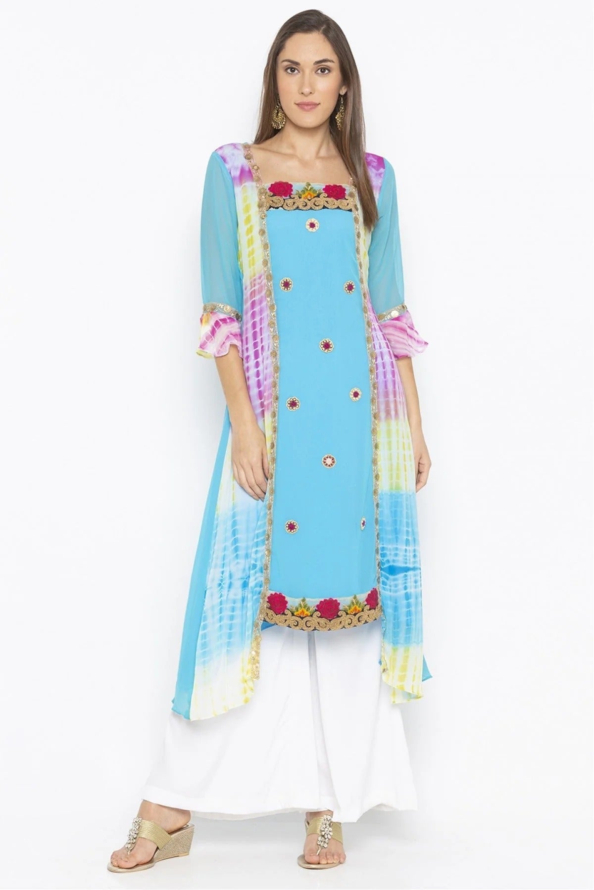 Blue Colour Plus Size Georgette Embroidery Kurta Set KR1070469