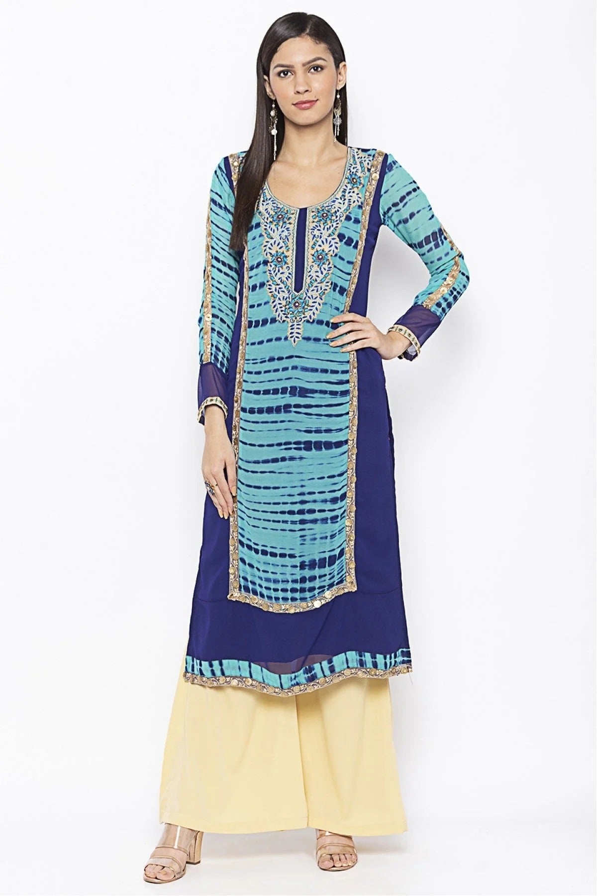 Blue Colour Plus Size Georgette Embroidery Kurta Set KR1070487