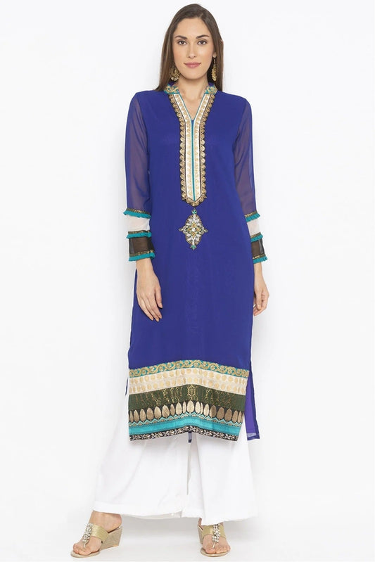 Blue Colour Plus Size Georgette Embroidery Kurta Set KR1070492