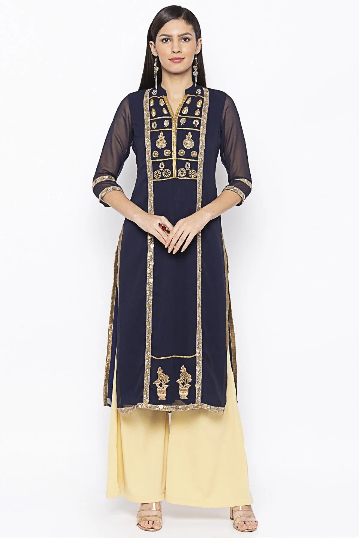 Blue Colour Plus Size Georgette Embroidery Kurta Set KR1070493