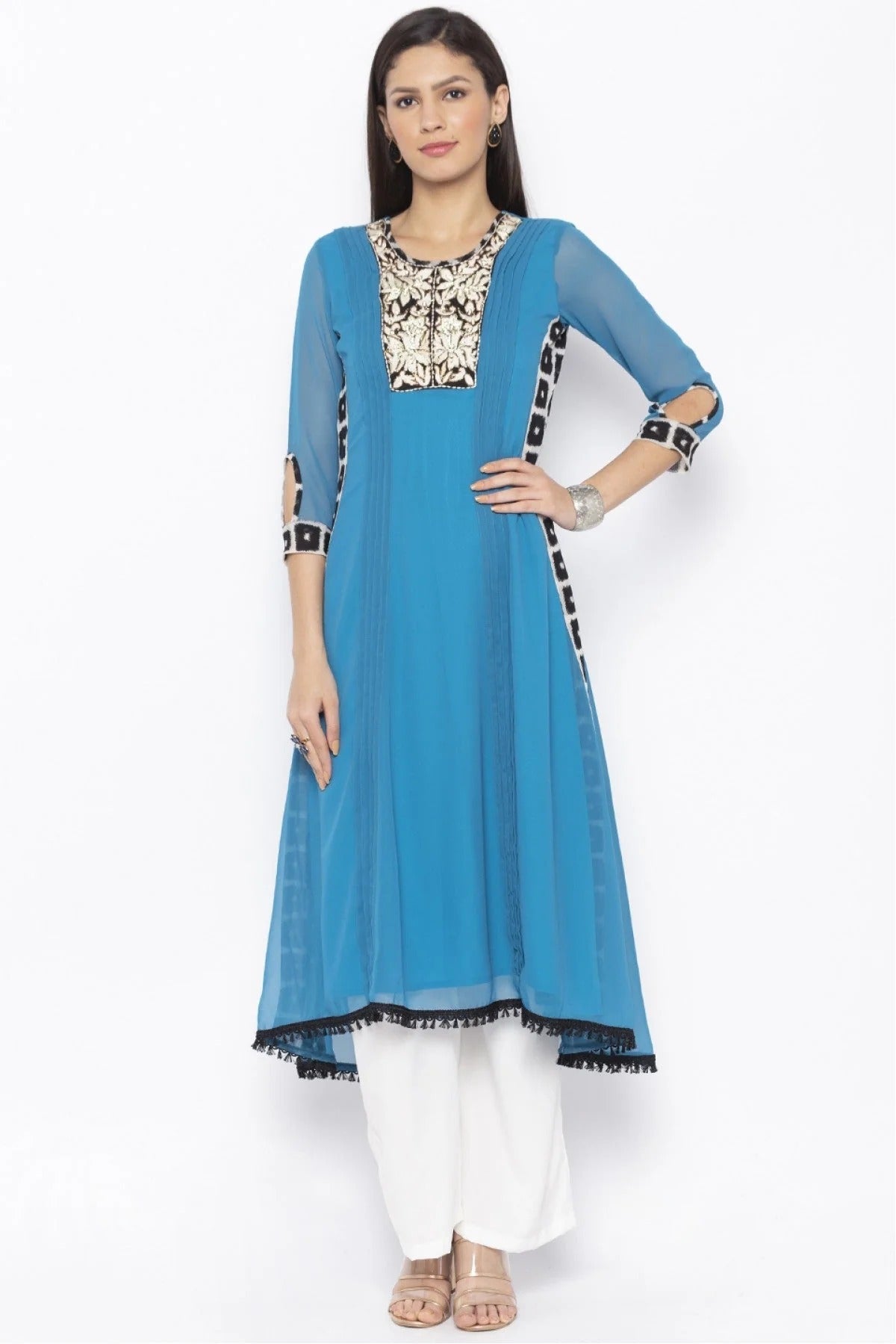 Blue Colour Plus Size Georgette Embroidery Kurta Set KR1070500