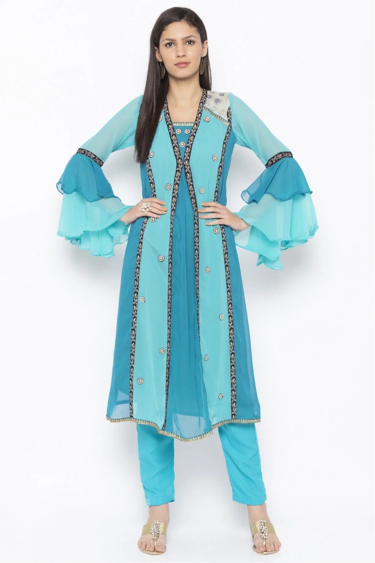 Blue Colour Plus Size Georgette Embroidery Kurta Set KR1070507