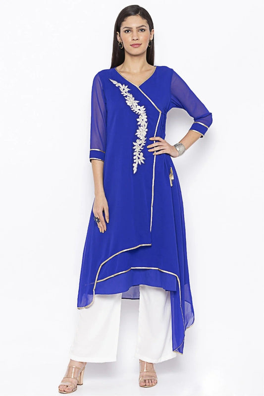Blue Colour Plus Size Georgette Embroidery Kurta Set KR1070519