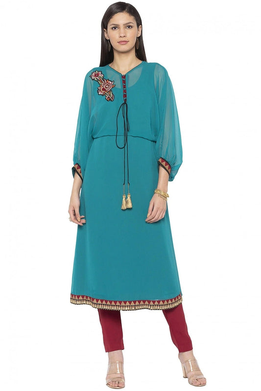Blue Colour Plus Size Georgette Embroidery Kurta Set KR1070522
