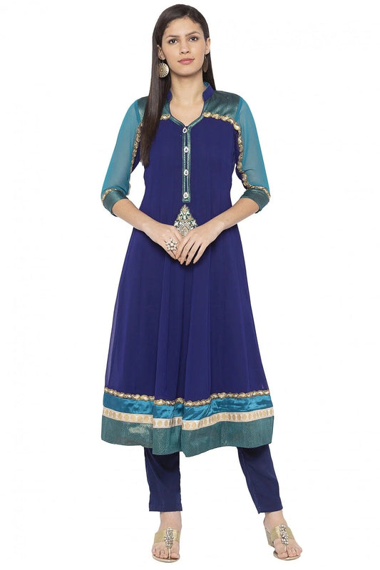 Blue Colour Plus Size Georgette Embroidery Kurta Set KR1070527